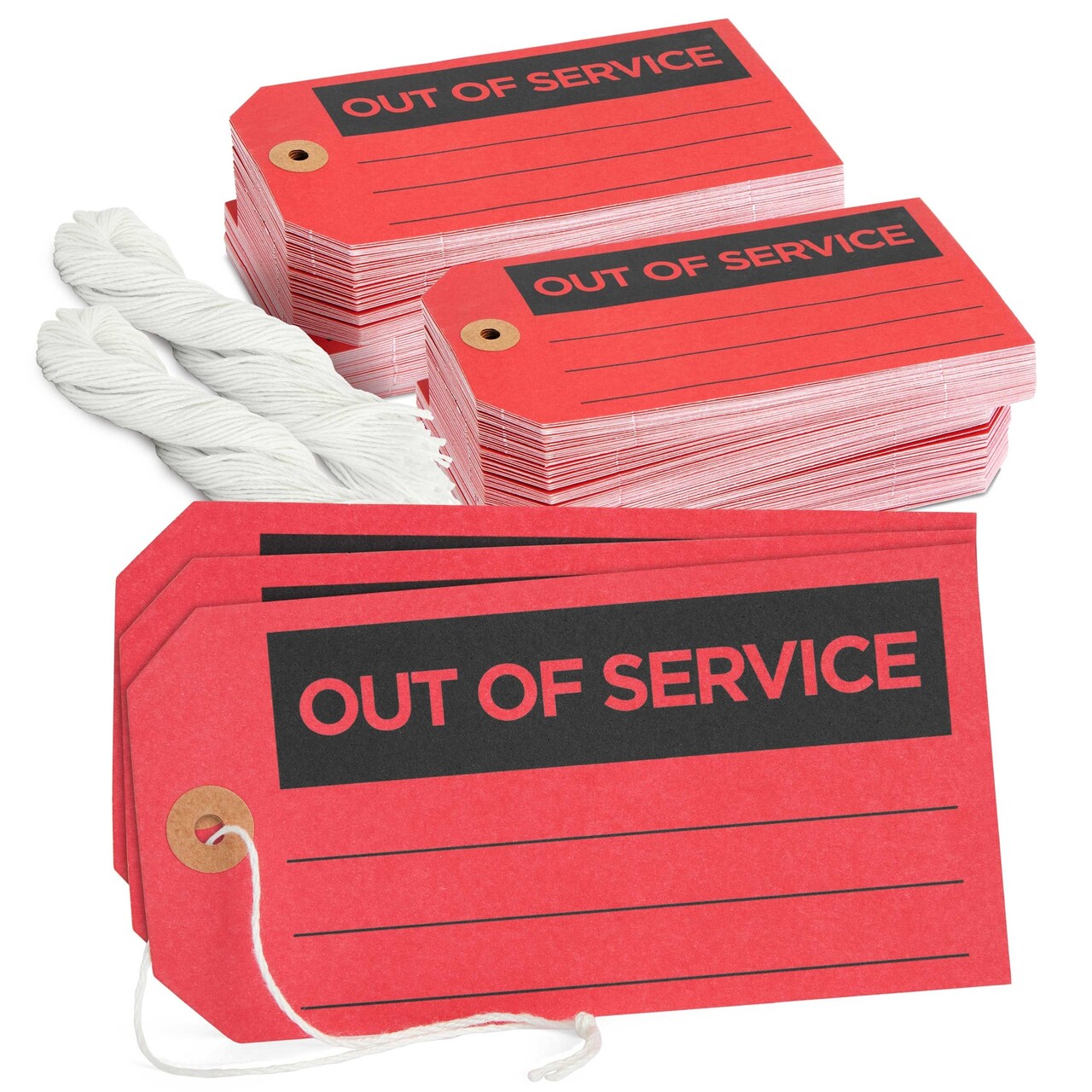 200-Pack Red Out of Service Tags with String, Bulk Set Maintenance Equipment Repair Signs for Small Business Supplies (5.75 x 3 In)